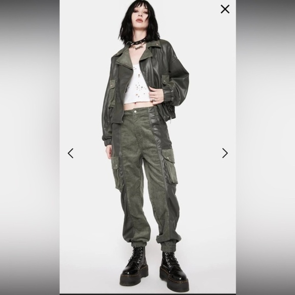 Blanc de blanc break the rules moto jacket olive Leather and Corduroy full zip